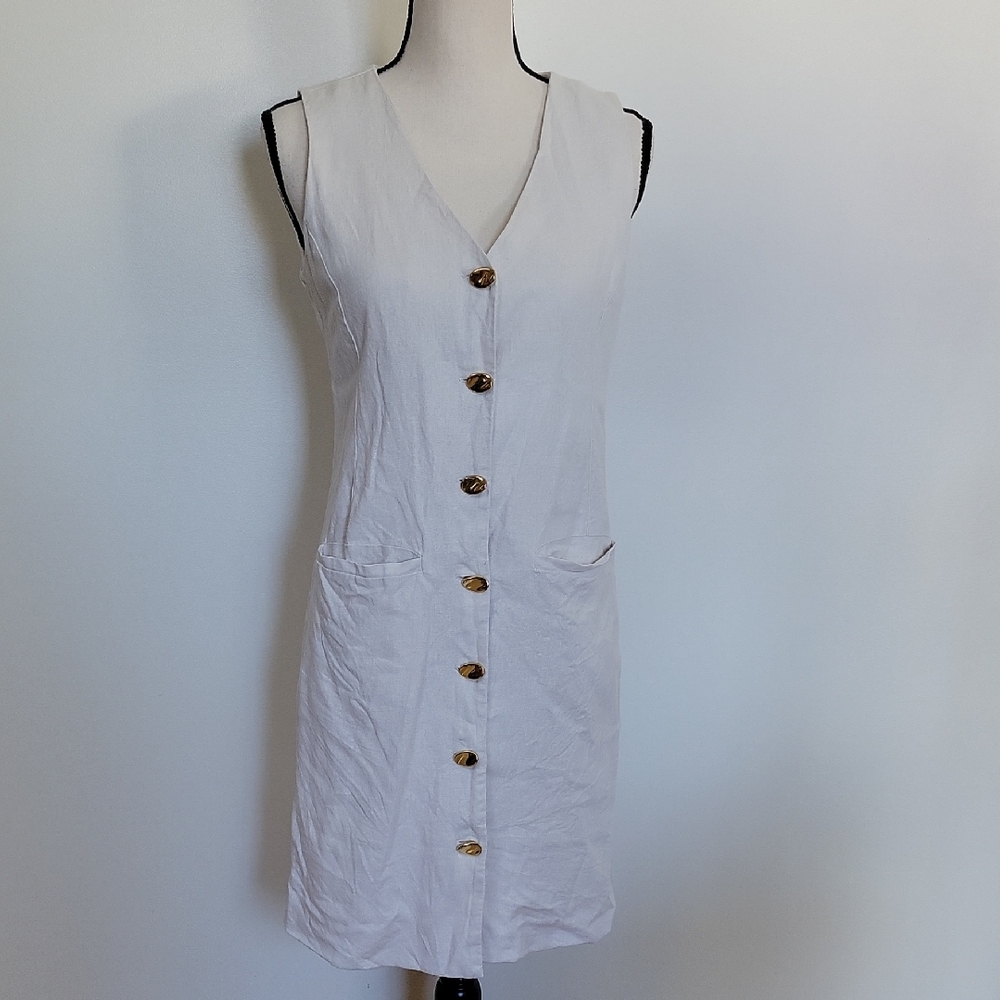 Rachel Zoe Sz XS Linen-Blend Button-Front Mini Vest Dress
